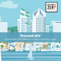 Getting to Zero Social Graphic 5 Square social graphic with light blue cityscape background with "Prevent HIV" text to promote Getting to Zero.
